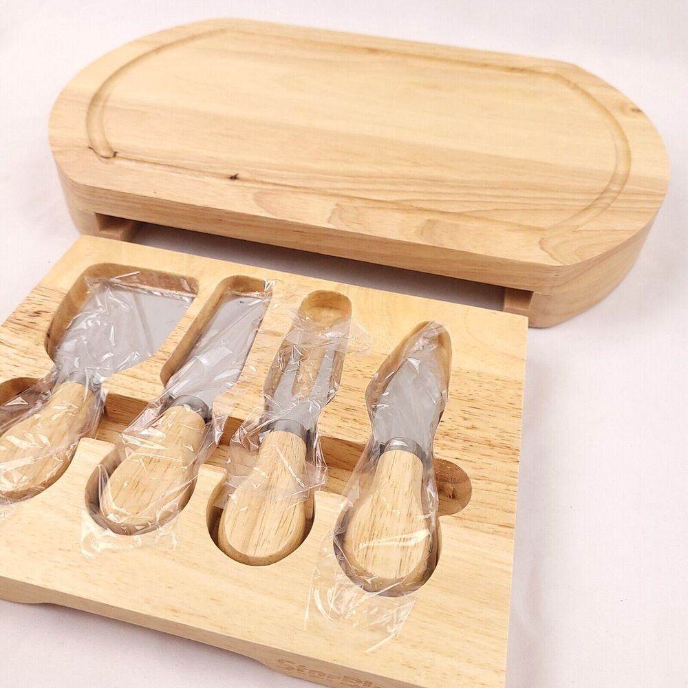 Bamboo Cheese Board Knife Set Oval Serving Platter Tray With 4 knives